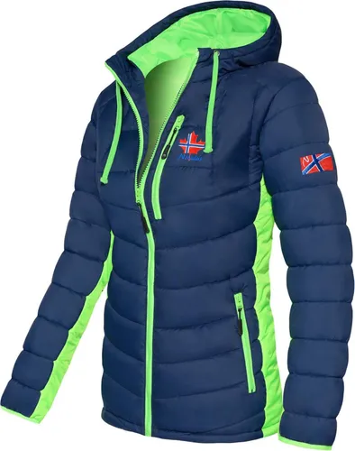 Nebulus Damen Jacke MERIK - warme Übergangs- & Winterjacke in navy-lime - Vielseitige Steppjacke aus 100% Polyester, windfest und wasserabweisend. Praktische Reißverschlusstaschen und feste Kapuze für optimalen Komfort im Alltag.