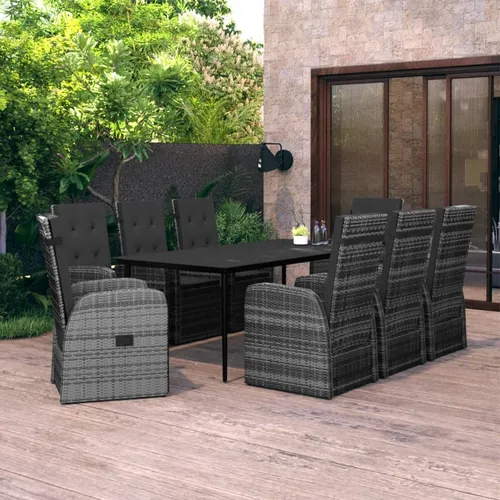 The Living Store 9-tlg. Garten-Essgruppe Grau mit Auflagen