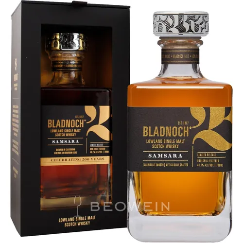 Bladnoch Samsara Single Malt Scotch Whisky 0,7 l - Erleben Sie den einzigartigen Geschmack eines 8-jährigen Lowland Single Malt Whiskys mit 46,7%vol, ideal für Genießer und Sammler.