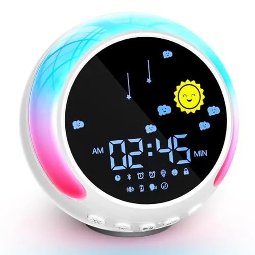 NEUTYPECHIC Kinderwecker für Schulanfänger - Lichtwecker für Kinder mit Bluetooth, 11 Nachtlichtern und Weißem Rauschen; ideal zur Unterstützung gesunder Schlafgewohnheiten und Zeitverständnis.