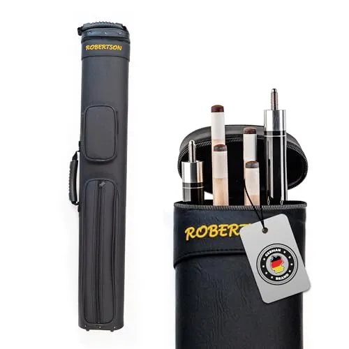 Robertson Billardköcher 2/4 für 2 Queues + 2 extra Oberteile, hochwertiges Profi Cue-Case für optimalen Schutz, große Zubehörtasche und Tragegurt, Länge 85 cm