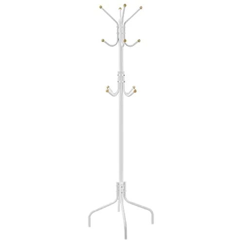 SONGMICS Garderobenständer, Kleiderbügel aus Metall mit 12 Haken, Garderobe, 4 Beine, Jackenständer für Mäntel, Hüte, Taschen, für Flur, Schlafzimmer, Büro, weiß RCR031W01