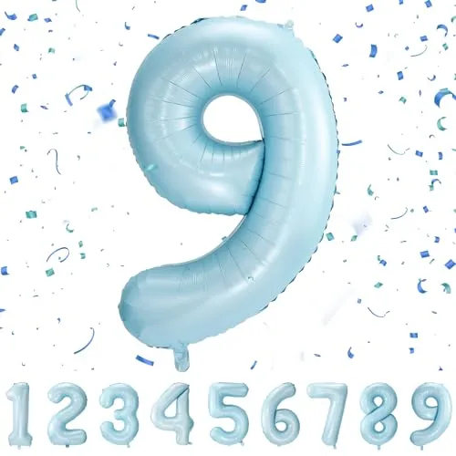 Geburtstag zahlen luftballon 9 jahre | Pastel Blau Folienballon 9 XXL -Riesen Folienballon in 40