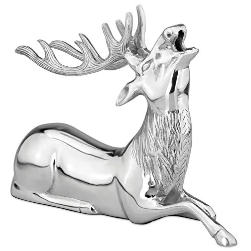 Hirsch Figur Aluminium stehend silbern - dekorative Hirsch Dekofigur mit Geweih - Weihnachtsdeko zum Hinstellen - stilvolle Wohndeko & Blickfang für Sideboard, Tisch oder Empfang Höhe 22 cm