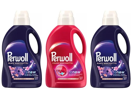 PERWOLL Flüssig Set 3x 27 WL (81WL) 2x Black Blütenmeer & 1x Color 3x 1,35l