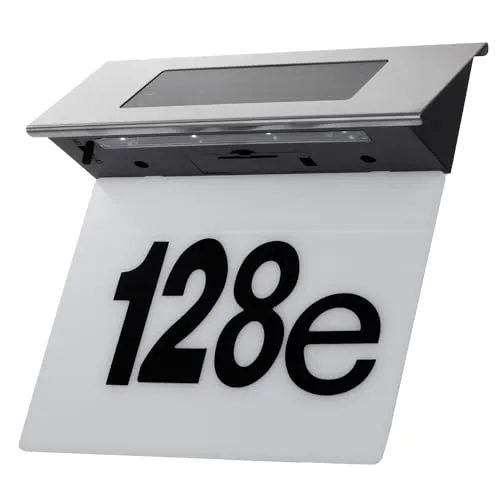 Maclean MCE423 Solar Hausnummernleuchte Plexiglas: 17x13cm Hausnummer mit LED Beleuchtung Dämmerungssensor IP44 60lm 1.5W Kaltweiß 6000K Außenwandleuchte