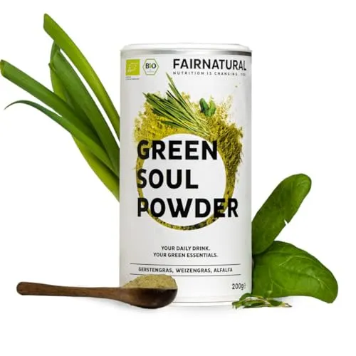 Fairnatural Greens Pulver - BIO Smoothie Pulver für deine Daily Greens - Pflanzliches Ergänzungsmittel mit 100% natürlichen Superfoods wie Gerstengras und Alfalfa. Ideal für 40 gesunde Smoothies ohne Zuckerzusatz, nachhaltig produziert in Deutschland.