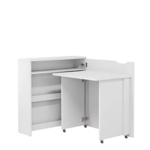 Homlando Lenart Work Concept Slim CW-02P- Ausklappbarer Schreibtisch mit Regalen - Rechte Seite - Arbeitsfläche Tischplatte 79 cm - Intelligentes Home Office (Weiß)