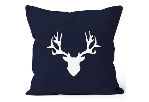 MoonWorks Dekokissen Kissenbezug Kissen-Hülle Deko-Kissen 40x40 Hirsch Geweih Baumwolle MoonWorks®