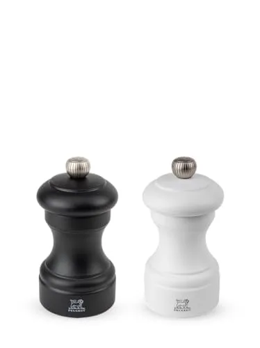 Peugeot Bistro Set PM Black & SM White - Küchenhelfer: Elegantes Salz- und Pfeffermühlen-Duo im klassischen Design mit lebenslangem Garantie auf das innovative Mahlwerk für perfekten Genuss.
