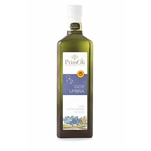 PrimOli Kaltgepresstes Olivenöl D.O.P. UMBRIA aus den zentralen Hügeln Umbriens in Mittelitalien, intensiv fruchtig, ideal zu Pulsensuppen, Grillgerichten und aromatischer Rohkost, 500 ml