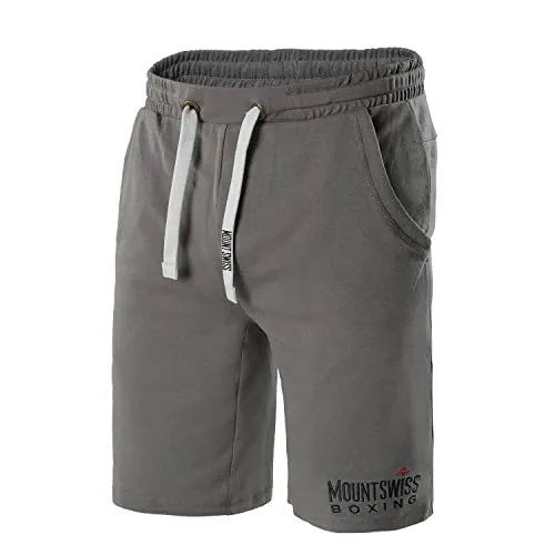 Mount Swiss Herren Shorts S Stahlgrau 100% Baumwolle große Größen Kurze Freizeithose Sporthose elastischer Bund Taschen atmungsaktiv bequem Sommerhose Übergröße
