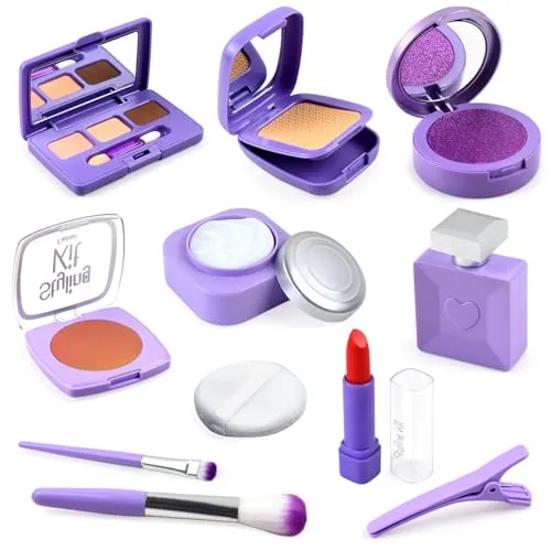 AUTOMP Kinderschmink-Set, 11-Teiliges Spiel-Make-up Set für Mädchen ab 3 Jahren, Realistisches & Sicheres Rollenspielzeug aus Acryl, Inkl. Lippenstift, Lidschatten & Zubehör