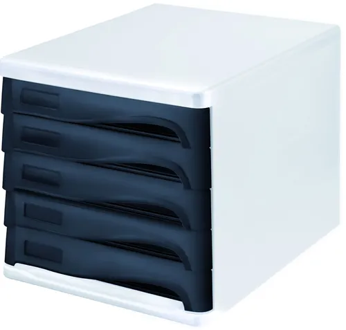 HELIT Organizer Schubladenbox - 5 Schübe in schwarz lichtgrau, ideal für übersichtliche Büroorganisation und platzsparendes Design