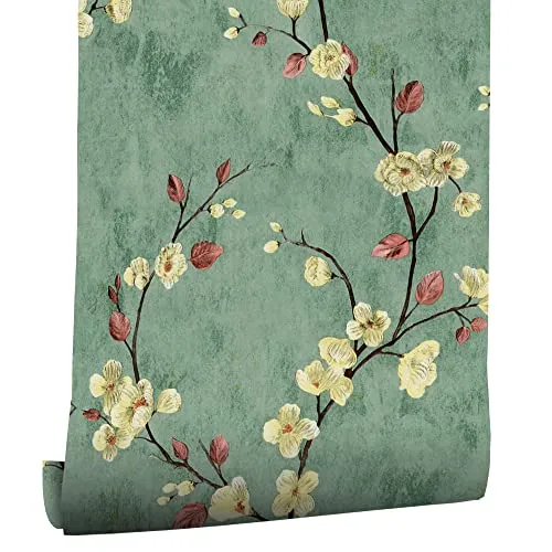 myforHD Tapete Selbstklebende Fototapete Wandpapier Blume Folie Dekorfolie Möbelfolie Klebefolie Pflanzen Laub Blumen Design 44cmX600cm Vintage Wanddeko Wandtapete Wohnzimmer Schlafzimmer