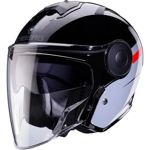 Caberg Soho Zephir Jethelm - Schwarz/Grau/Rot - S - Motorradhelm mit optimaler Belüftung, klarem Anti-Kratz-Visier und integrierter Sonnenblende, ideal für Pendler und Stadtfahrten.