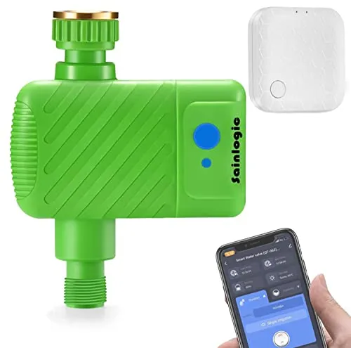 sainlogic Bewässerungscomputer WLAN, Bewässerungssystem mit Zusätzlichem 2.4 GHz WiFi Smart Hub, App Fernzugriff, Automatische Bewässerung, IP66 Wasserdicht, Wassermengenzähler, für Garten (Hellgrün)