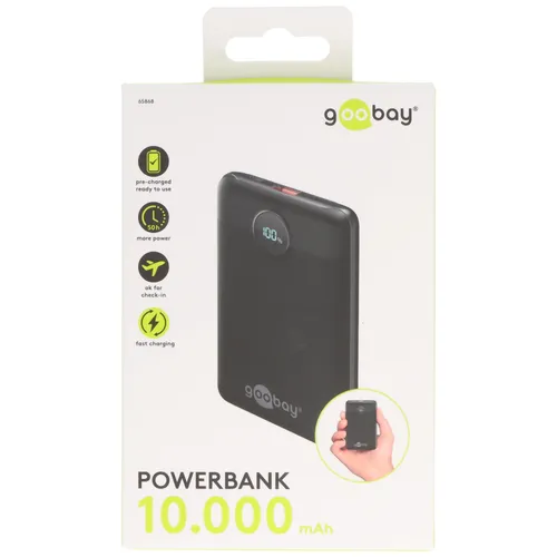 Powerbank 10.000mAh mit PD & QC, digitale LED-Anzeige, inkl. Ladekabel - Kompakte 10.000mAh Powerbank mit PD und QC für schnelles Laden, ideal für unterwegs. Zwei Geräte gleichzeitig aufladen mit intelligenter Ladeelektronik und sicherem Halt.