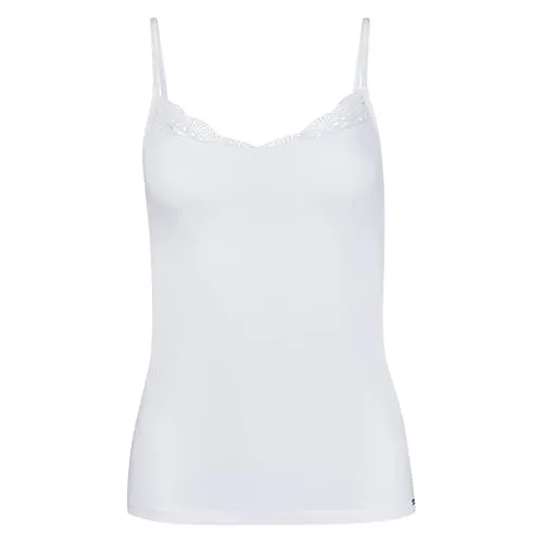 SKINY Damen Unterhemd - Spaghettishirt aus Classic Cotton mit Spitze in Weiß L - Bequemes Spaghettishirt für Damen mit verstellbaren Trägern und Spitzeneinsatz. Hergestellt aus hochwertigem Baumwoll-Stretch für höchsten Tragekomfort. Ideal als Unterhemd oder solo getragen.