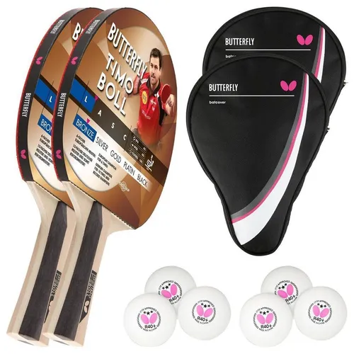 Timo Boll Bronze 85011 Tischtennisschläger Set - Tischtennisschläger Set für Allround-Spieler, inklusive 2 Schlägern, 2 Hüllen und 6 TT Bällen – ideal für Freizeit und Wettkampf!