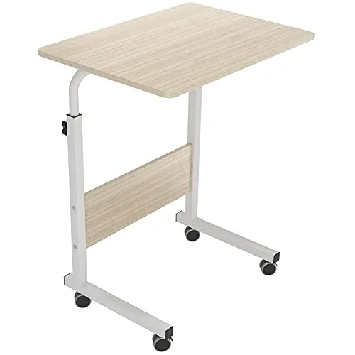 soges Laptoptisch Beistelltisch höhenverstellbarer Tisch mit Rollen, 60x40cm PC Tisch Notebook Sofatisch Laptopständer Notebookständer Pflegetisch für Bett und Sofa, Weiß 05#1-60MP