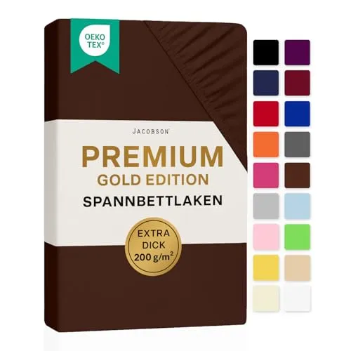 Jacobson Premium Spannbettlaken 200 g/m² Jersey Baumwolle mit Elasthan (90x200-100x200 cm, Schokobraun)