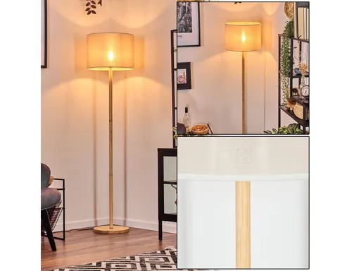 Hofstein Stehlampe mit Holzfuß und Stoffschirm im Boho-Style - Elegante Stehlampe für den Innenbereich im skandinavischen Design, ideal für Wohnzimmer oder Schlafzimmer. Fußschalter und austauschbare E27-Fassung bieten Komfort und Flexibilität.