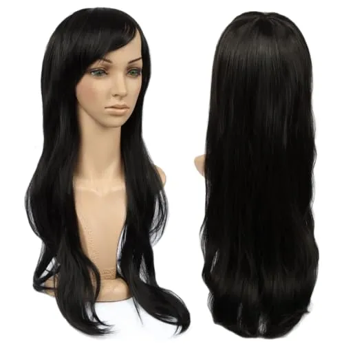 FSR00MZ 70cm Perücke Schwarz Mädchen mit Haarnetz
