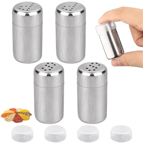 Mini Salzstreuer, 4 Stück 5ml Salzstreuer Klein mit Deckel, Gewürzstreuer Camping, Edelstahl Salz, GewürzFlaschen, Geeignet für Restaurants, Camping und Grill im Freien