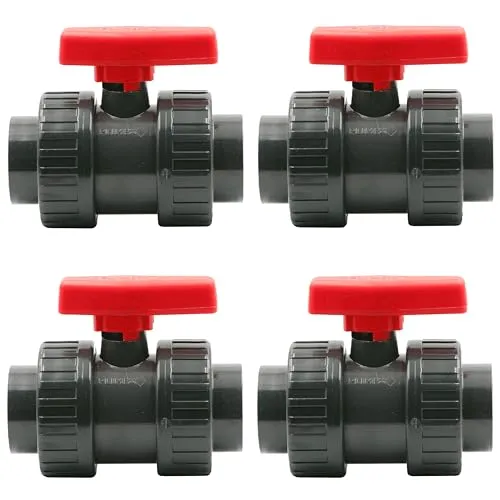 HAF 4x PVC 2-Wege Kugelhahn mit rotem Griff 50mm - Hochwertiger PVC-Kugelhahn mit Klebemuffen, ideal für Verrohrungen in Pool- und Teichbau. Robuste Qualität mit hoher Witterungsbeständigkeit für langanhaltenden Einsatz.