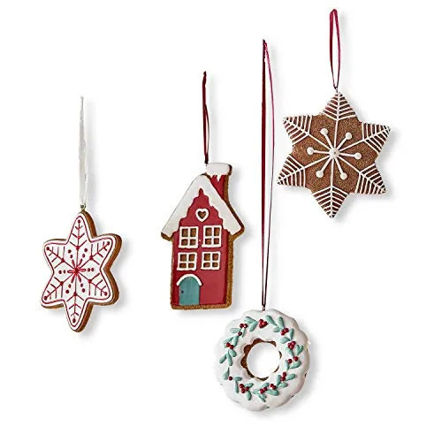 LOBERON Anhänger 4er Set Hestur, Lebkuchen, Christbaumschmuck, Weihnachten, Weihnachtsdeko, Polyresin, Polyester, H/B/T ca. 13/11/2 cm, bunt