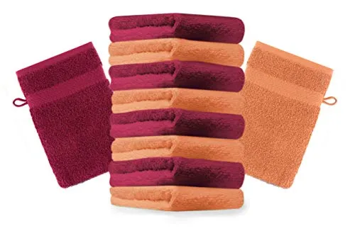 Betz 10 Stück Waschhandschuhe Premium 100% Baumwolle Waschlappen Set 16x21 cm Farbe orange und dunkelrot