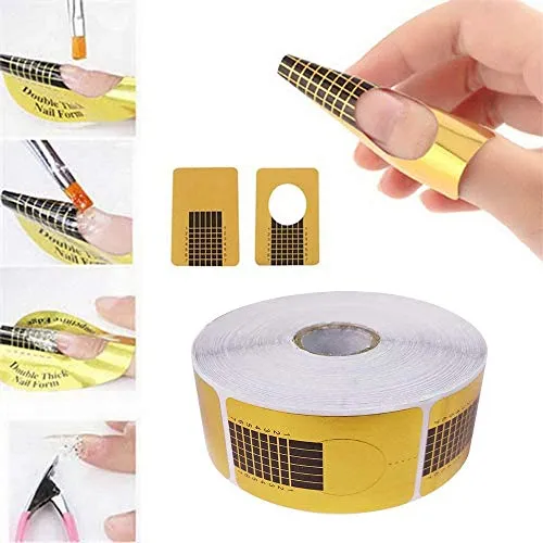 Rolle (500 Stück) Nagel Schablonen -Selbstklebende Nagelschablonen Verlängerungsfolie -Modellierschablonen Modellier für Nailart Gel-Nägel künstliche Nagel-Verlängerung (Gold) 1