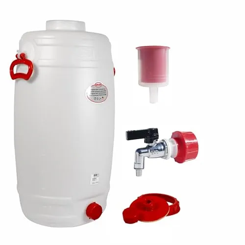 Graf Getränkefässer Saftfässer Kunststoffässer 10-500 Liter (Graf Getränkefass Rund 50 Liter mit Messing Auslaufhahn 3/4