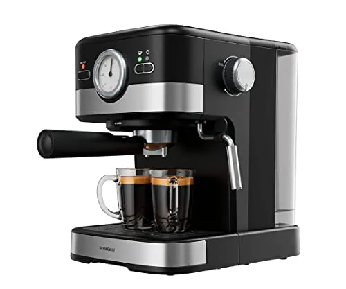 Silvercrest Espressomaschine kaffeemaschine Siebträgermaschine Wassertank 1,5 Liter mit Milchaufschäumer 15 Bar Pumpendruck SEM 1100 C3