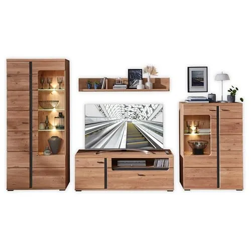 Wohnwand 4-tlg SONOS II mit LED-Beleuchtung - Schränke & Wandschränke, stilvolle Wohnwand mit Soft-Close-Funktion und moderner LED-Beleuchtung, ideal für ein gemütliches Wohnzimmer.