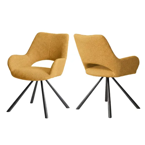 Meubles Cosy BETH 2er-Set moderne Esszimmerstühle in Gelb mit schwarzen Metallbeinen