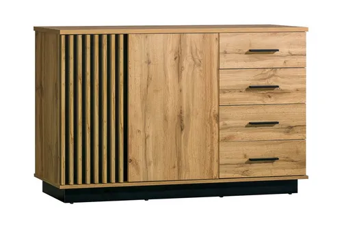 Deine Möbel 24 Kommode LAMI 6 Sideboard in Wotan Eiche / Schwarz Matt mit Lamellen (LAMI - Kollektion, 1 St., ideal für Schlafzimmer Wohnzimmer Flur Jugendzimmer), Sideboard mit 2 Türen & 4 Schubladen