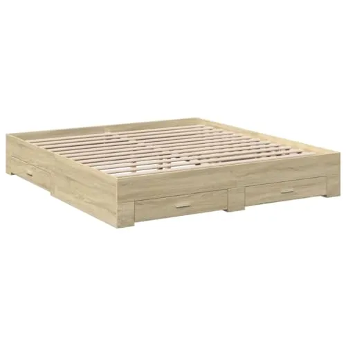 Bettgestell mit Schubladen Sonoma-Eiche 200x200cm - Moderner Bettrahmen mit praktischen Schubladen für zusätzlichen Stauraum. Hergestellt aus langlebigem Holzwerkstoff für Stabilität und Feuchtigkeitsbeständigkeit, ideal für ein aufgeräumtes Schlafzimmer.