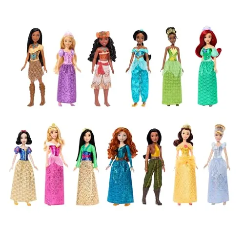 Mattel Disney Princess Ultimate Princess 13er-Set Modepuppen | 13 bewegliche Modepuppen mit glitzernder Kleidung und Zubehör, inspiriert von Disney-Filmen, JFC43