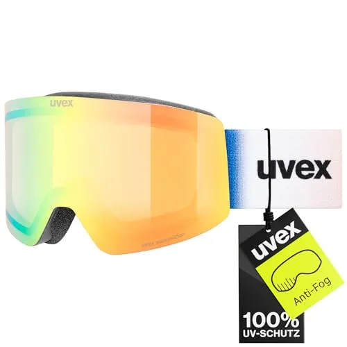 Uvex provoqe FM - stylische, verspiegelte Skibrille mit Anti-Fog-Beschichtung und Over-The-Glasses-Konstruktion für Damen und Herren - black matt/green-clear - one size