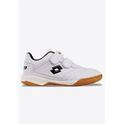 Lotto Hallenschuh mit Klettverschluss weiß 30 EU - Sneaker für Sportarten wie Badminton und Volleyball, ausgestattet mit praktischem Klettverschluss für einfaches An- und Ausziehen.