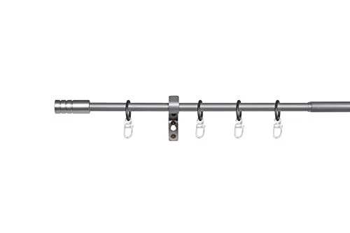 ondeco Gardinenstange ausziehbar 1-lauf, Vorhangstange Fenster Wandmontage, Endstück Rille, Komplettgarnitur Teleskopstange 13/16 mm mit Ringen 120-210 cm Silber