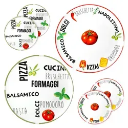 6er Set Pizzateller Tomate Weiß Ø 31cm - 3x Grün & 3x Rot - Teller für Pizza und mehr, mit italienischem Design und buntem Rand. Ideal für große Pizzen oder als Servierplatten für Antipasti und Beilagen.