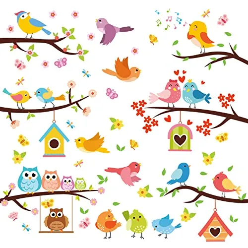 Blatt Fensterbilder Frühling Niedlich Vögel Fensterbilder Selbstklebend Blumen Schmetterlinge Fenstersticker Fenster Kinderzimmer Party Ostern Deko Fensterfolie Fensterdeko (A) 9