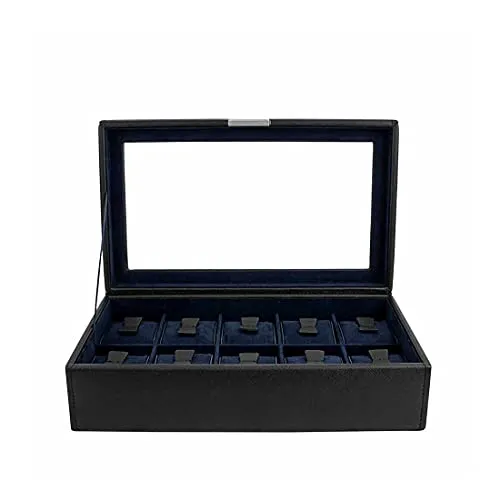 Friedrich23 Uhrenkoffer – Eleganter Uhrenkasten mit Glasdeckel für 10 Uhren - Stilvolle Uhrenaufbewahrung aus schwarzem Feinsynthetik. Mit praktischem Magnetschloss und edlem Velours-Innenfutter schützt dieser Koffer Ihre Uhren optimal vor Kratzern. Ideal für Zuhause und unterwegs.