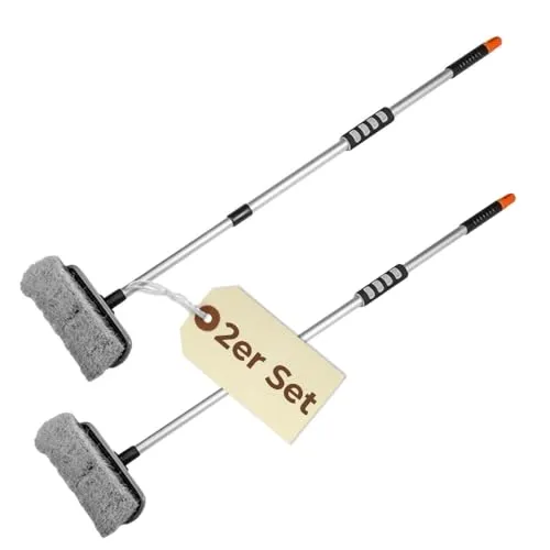 2X Autowaschbürste mit Teleskopstiel - Reinigungsbürsten für effektive Fahrzeugreinigung – mit ausziehbarem Stiel von 81 bis 134 cm für müheloses Erreichen hoher Flächen und sanften, kratzfreien Borsten.