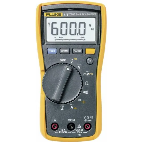 Fluke 115 Hand-Multimeter kalibriert (ISO) - Multimeter für Elektrobedarf, ideal für den Feldeinsatz mit 6000 Counts Anzeige und vielseitigen Funktionen zur Messung von Gleich- und Wechselstrom.