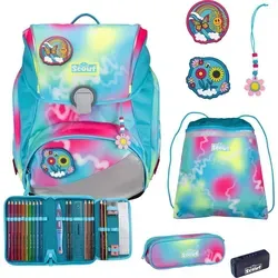 Scout Alpha Safety Light Schulranzen-Set 5tlg. Happy Rainbow - 5-teiliges Schulranzen-Set für die Klassen 1-4, mit sicherem Magnetverschluss und fröhlichem Happy Rainbow Design - ideal für kleine Entdecker!