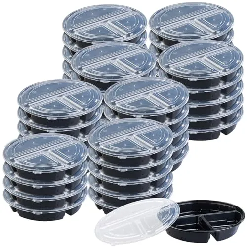 Rosenstein & Söhne Brotdose mit Fächern: 40er-Set Lebensmittel-Boxen mit 3 Fächern und Deckeln, 900 ml, rund (Imbissboxen, warme-Essen-Box)